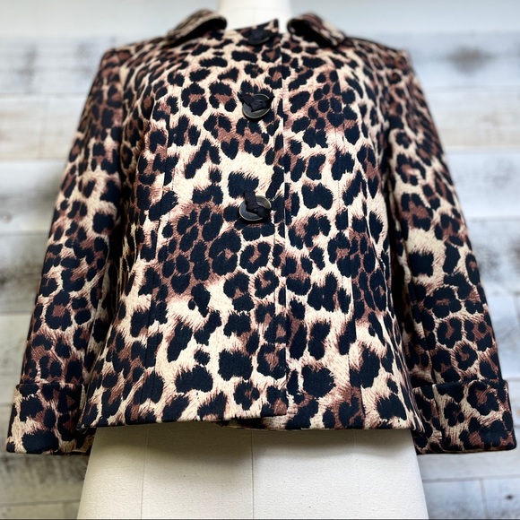 Tahari Brown Leopard Print Jacket Blazer Size 6 S Cropped Lined Y2K Holiday Coat - Picture 6 of 10